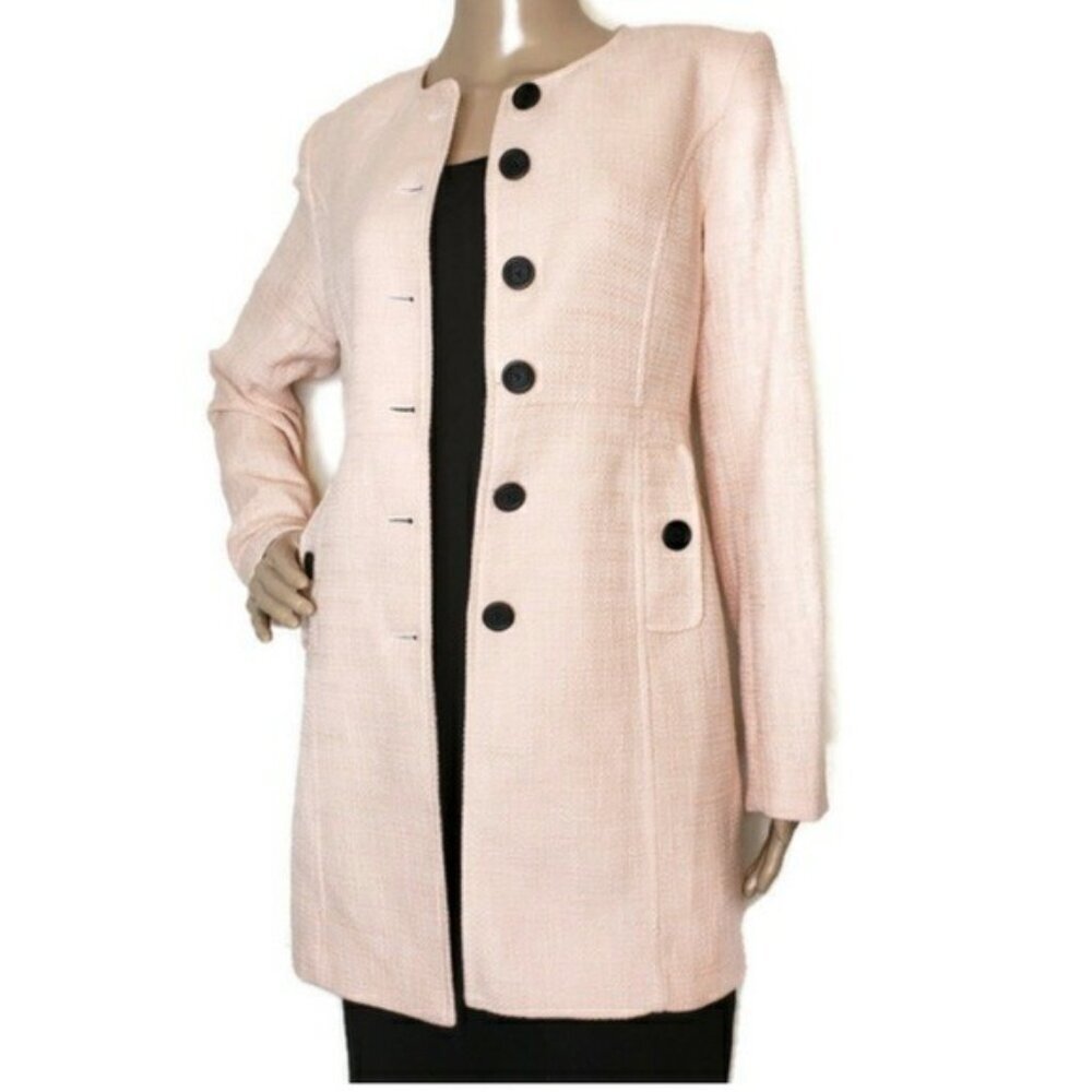 NWT KARL LAGERFELD PARIS  TWEED PINK SHERBET TOPPER JACKET LONG  BLAZER SZ 14